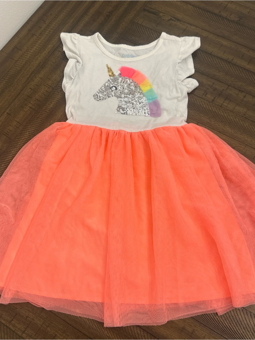 Cat & Jack White Top Coral Pink Tulle Unicorn Dress